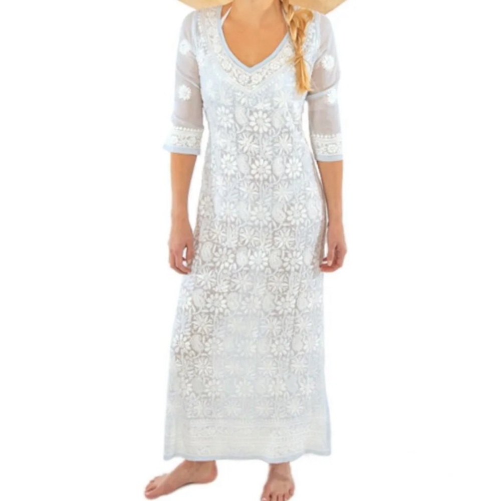 Gretchen Scott Copacabana Dress Sz Small Embroidered Long Floral Maxi Coverup